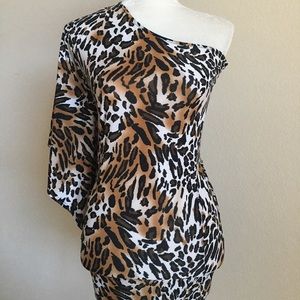 Leopard Print One Shoulder Dress